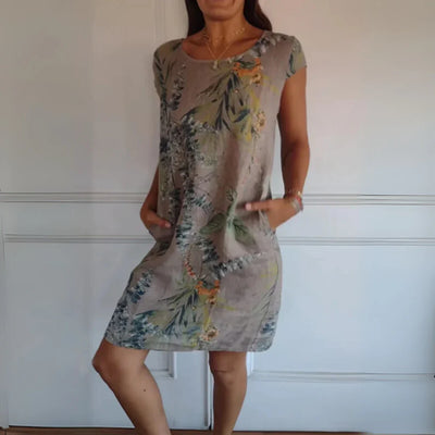Vestido Suelto De Algodón Y Lino Con Estampado Para Mujer 2025
