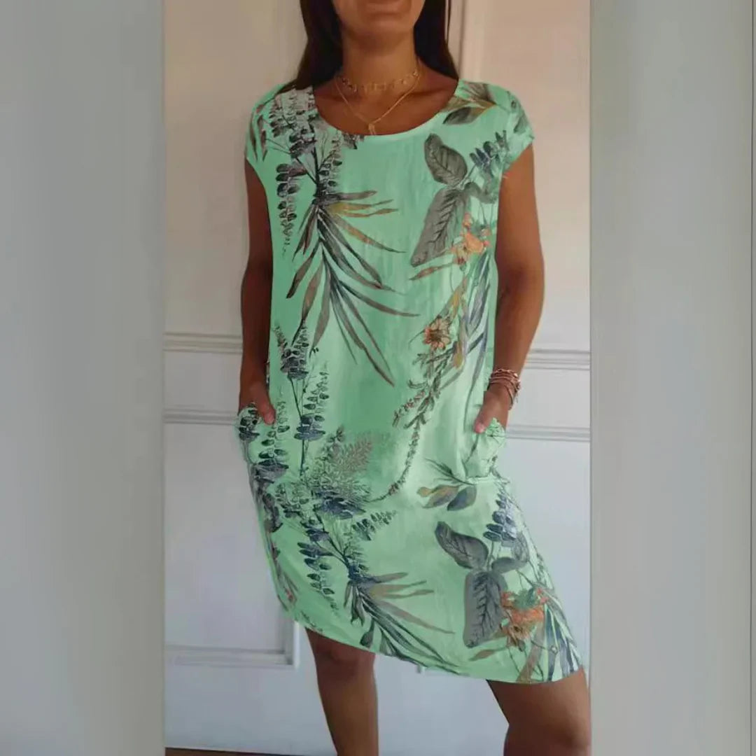 Vestido Suelto De Algodón Y Lino Con Estampado Para Mujer 2025